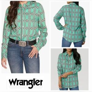 EUC Wrangler Retro Sz Lg Ladies Teal Southwestern  Snap Long Sleeve Shirt